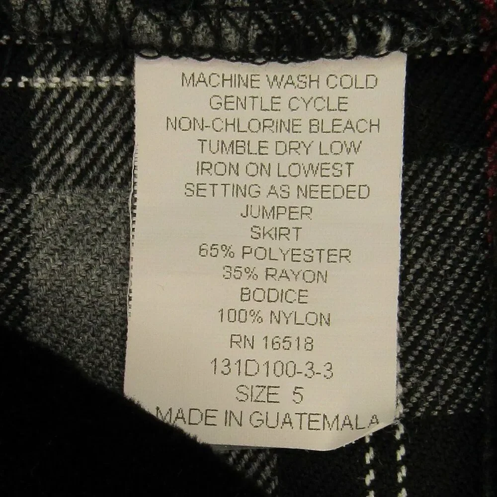 Girls Size 5 Plaid Red Black Jumper Dress Apple Buttons VTG Retro Schoolwear
